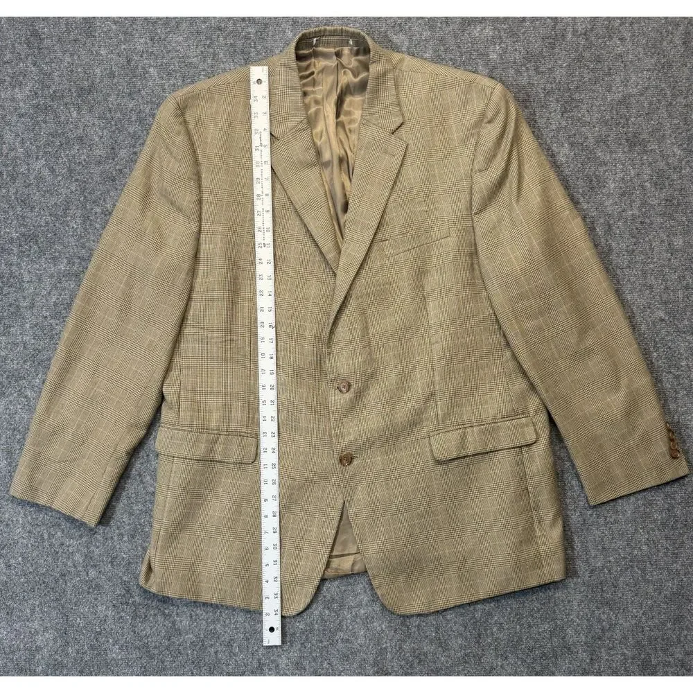 Lauren Ralph Lauren Mens Tan Glen Plaid Blazer Sport Coat 2 Button Classic